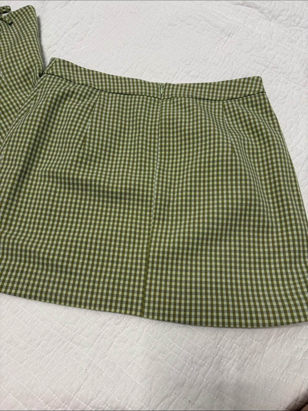 2 Piece Set-7 For All Mankind Olive Gingham Tie-Detail Crop Top & Mini Skirt - Picture 7 of 14